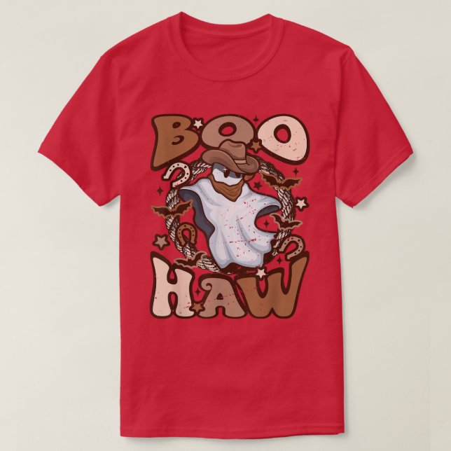 Cowboy Cowgirl Ghost Boo Haw Retro Halloween Weste T Shirt (Design framsida)