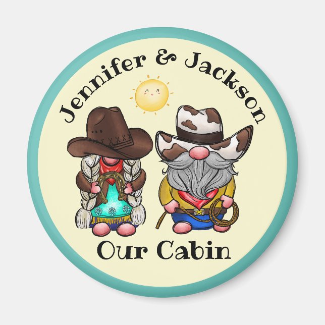 Cowboy & Cowgirl Gnome Couple Cruise Door Marker Magnet (Framsidan)