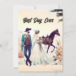Cowboy, Cowgirl, Horse Best Day nånsin Bröllop Inbjudningar