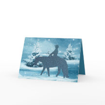 Cowboy Cowgirl Horse Winter Scene Helgdag Card