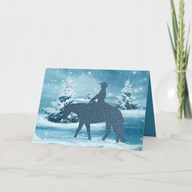 Cowboy Cowgirl Horse Winter Scene Helgdag Card Helgkort (Framsida)