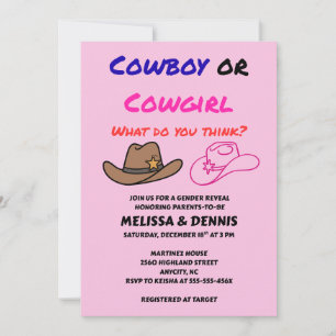 Cowboy Cowgirl Köns Avslöjande Party Inbjudningar