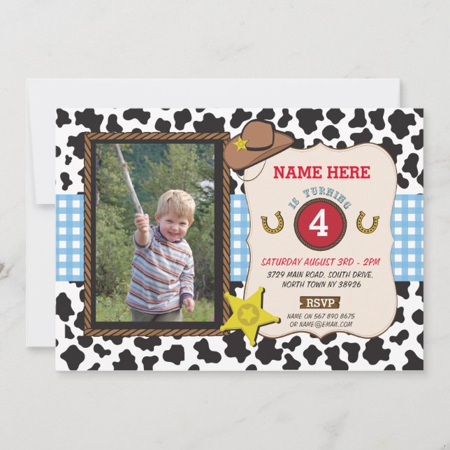 Cowboy Cowgirl Photo Födelsedagsfest Sherif Inbjud Inbjudningar (Framsida)