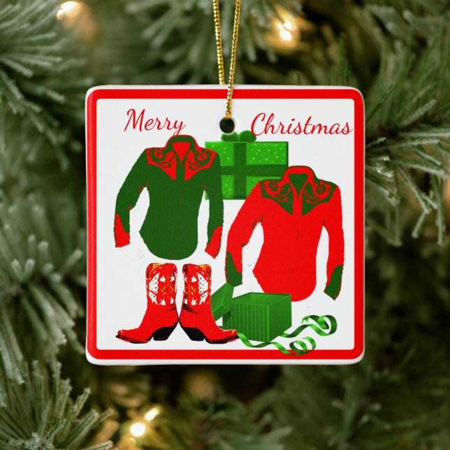 Cowboy Cowgirl Rodeo Western Shirts and Boots Julgransprydnad Keramik (Träd)