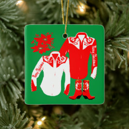 Cowboy Cowgirl Rodeo Western Shirts Merry Christm Julgransprydnad Keramik