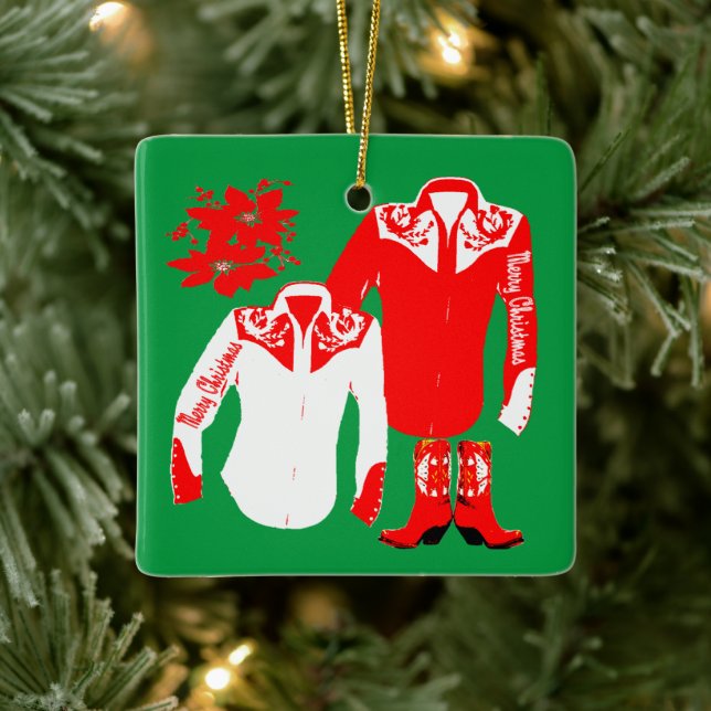 Cowboy Cowgirl Rodeo Western Shirts Merry Christm Julgransprydnad Keramik (Träd)