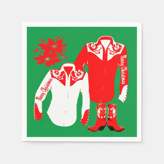 Cowboy Cowgirl Rodeo Western Shirts Merry Christm Pappersservett (Framsidan)