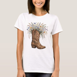 Cowboy/cowgirl stövlar och blommor t-shirt