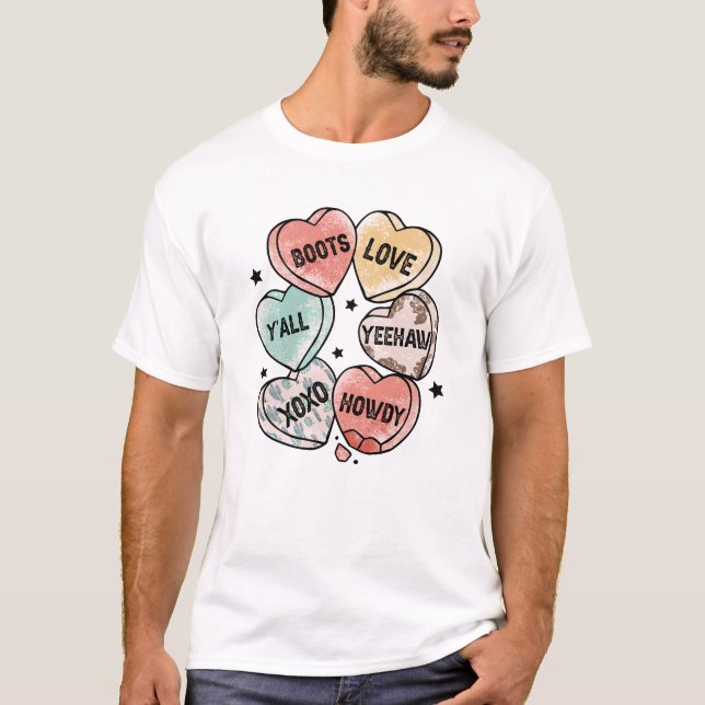 Cowboy Cowgirl Theme Hearts T Shirt (Framsida)
