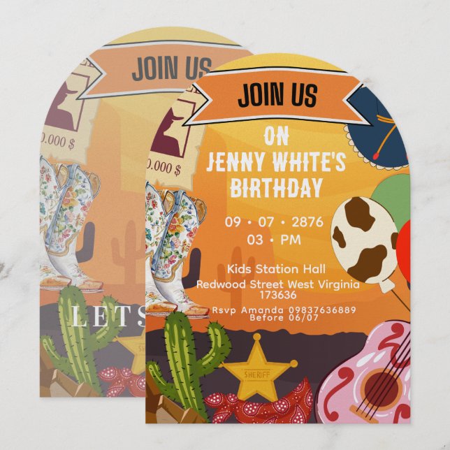 Cowboy Cowgirl Themed  Inbjudningar (Fram/baksida)