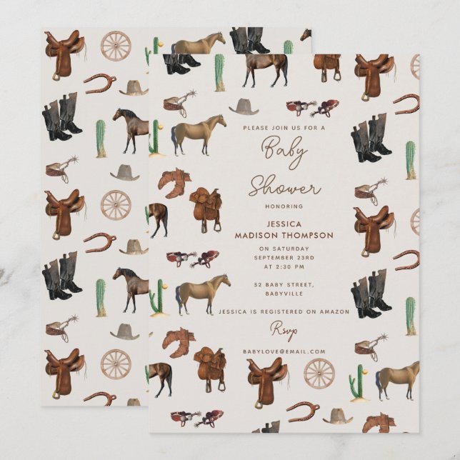 Cowboy Cowgirl Western Rodeo Land Baby Shower Inbjudningar (Fram/baksida)