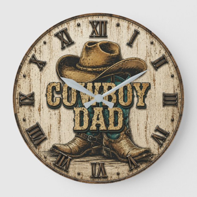 Cowboy Dad Western Rustic Ranch Stor Klocka (Framsida)