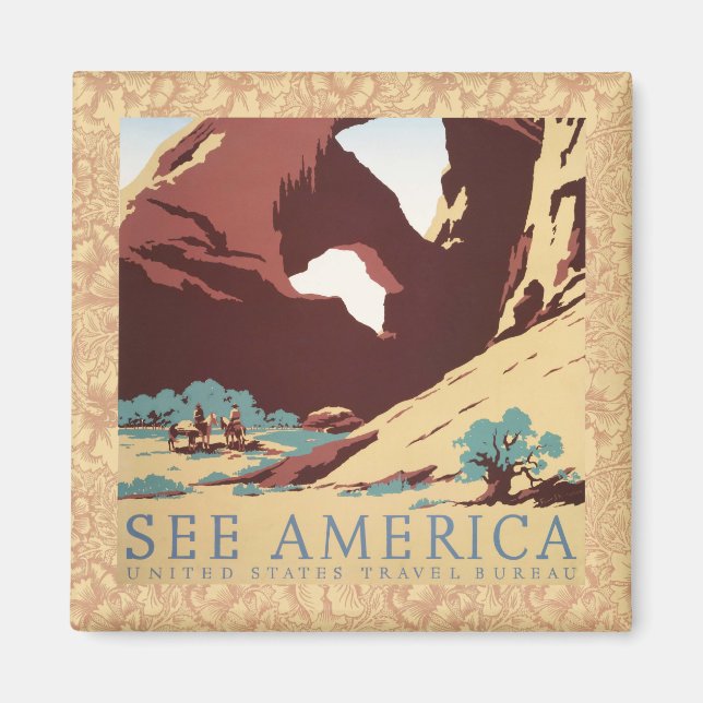 Cowboy Desert Vintage Western Horses Magnet (Framsidan)