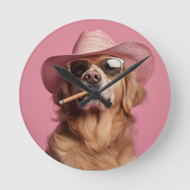 Cowboy Dog Wall Clock with Hat and Sunglasses - Hu Rund Klocka