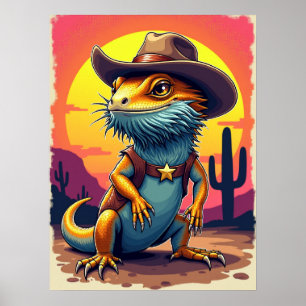Cowboy Dragon Lizard - Lustigt Poster