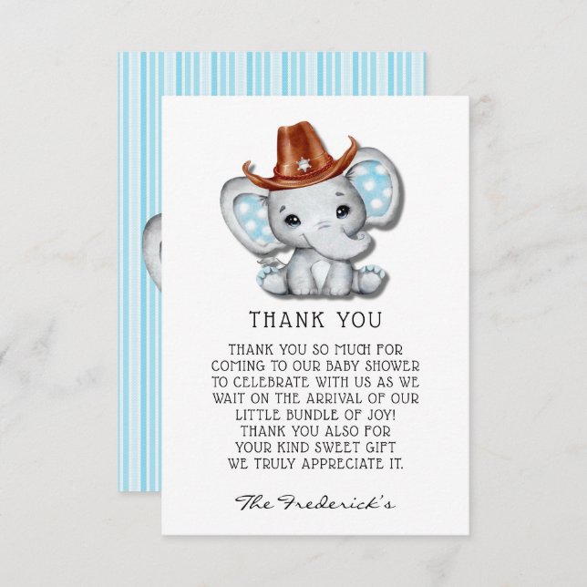 Cowboy Elephant Baby Shower Tack för dina kort (Fram/baksida)