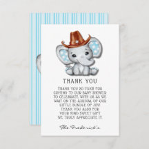 Cowboy Elephant Baby Shower Tack för dina kort