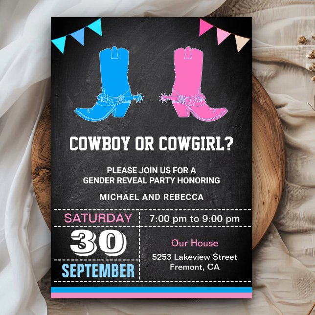 Cowboy eller Cowgirl Gender Reveal Party Inbjudningar (Skapare uppladdad)