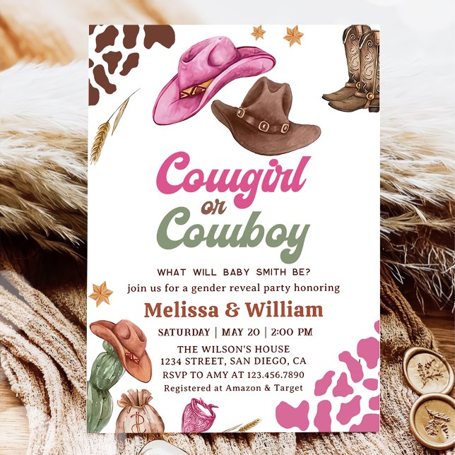 Cowboy eller Cowgirl Köns Avslöjande Bebis Shower Inbjudningar (Skapare uppladdad)