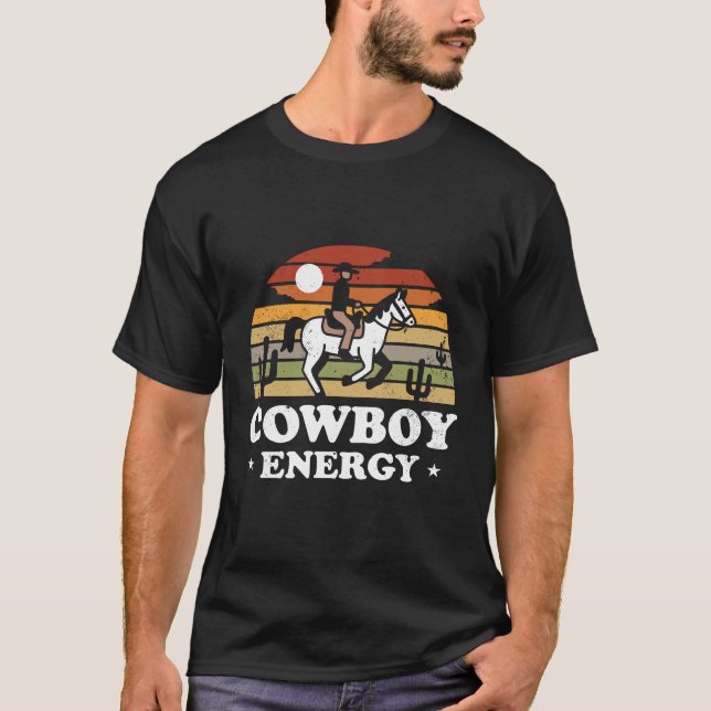 Cowboy Energy Retro Sunset T Shirt (Framsida)
