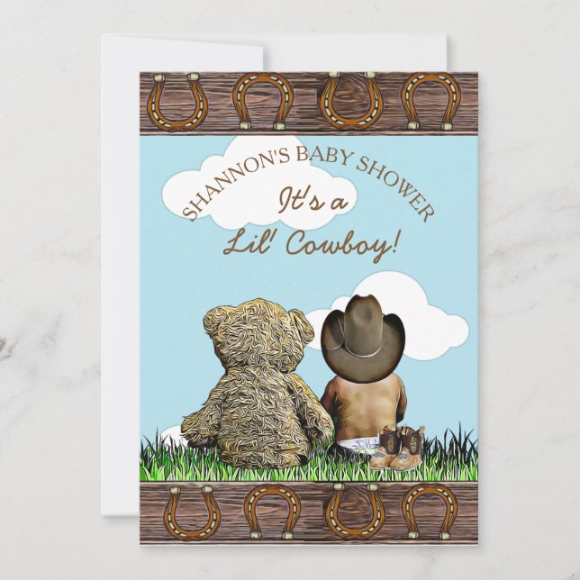 Cowboy Ethnic Baby och Nalle Baby Shower Inbjudningar (Framsida)