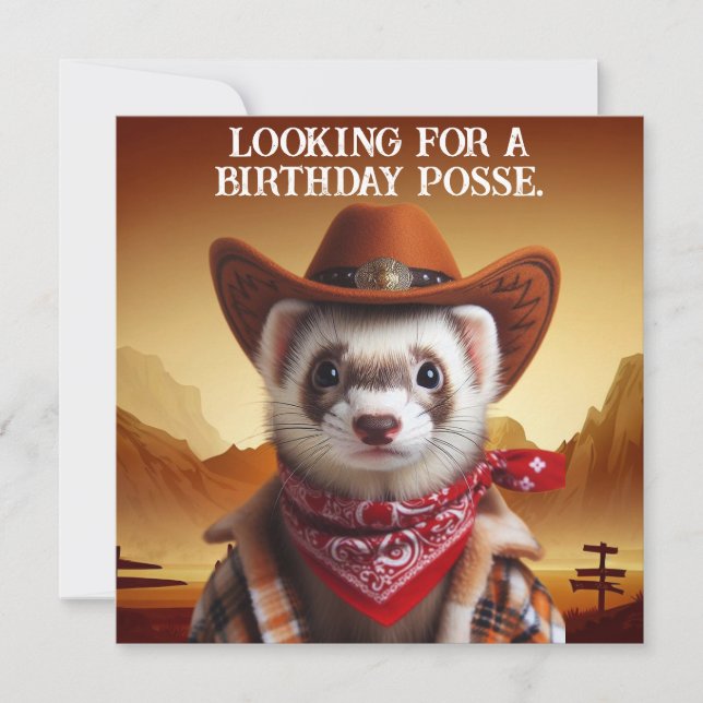 Cowboy Ferret Western Stil Birthday Posse Inbjudningar (Framsida)