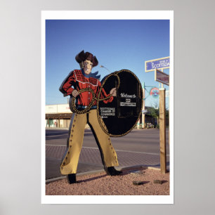 Cowboy figur-skylt som hälsar turister välkomna ti poster