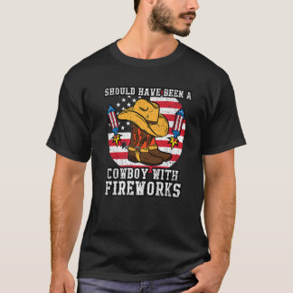 Cowboy Fireworks 4:e juli amerikanska Flagga USA P T Shirt