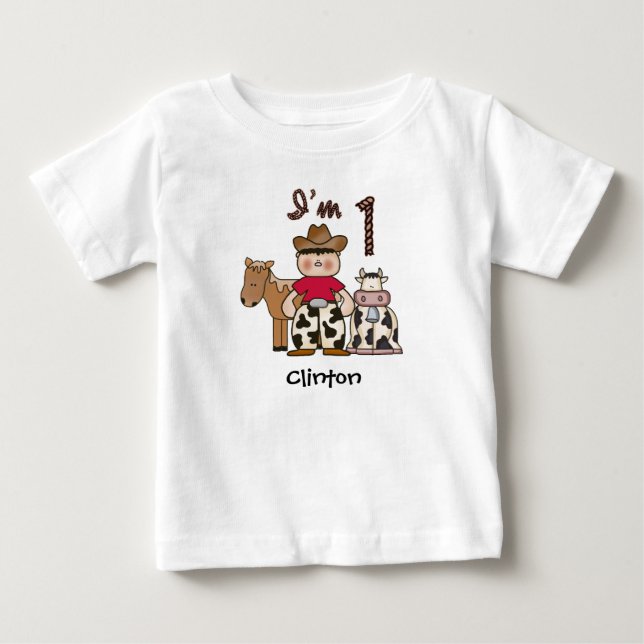 Cowboy First Birthday Baby T-Shirt (Framsida)