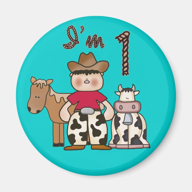 Cowboy First Birthday Magnet (Framsidan)