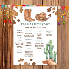 Cowboy First Birthday Milestone Birthday Poster
