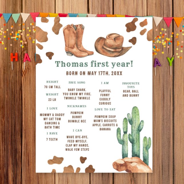 Cowboy First Birthday Milestone Birthday Poster (Skapare uppladdad)