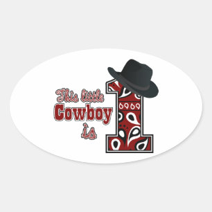 Cowboy First Birthday Ovalt Klistermärke