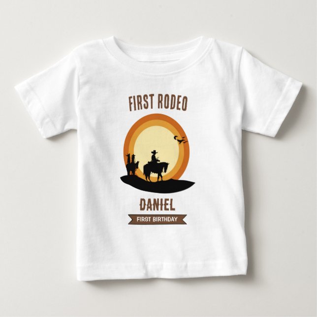 Cowboy First Birthday T Shirt (Framsida)