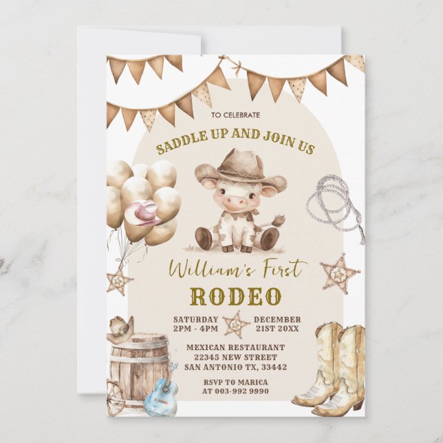 Cowboy First Rodeo Balloons Birthday-inbjudan Inbjudningar (Framsida)