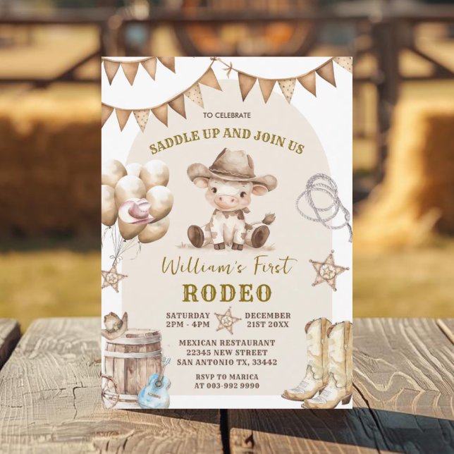 Cowboy First Rodeo Balloons Birthday-inbjudan Inbjudningar (Skapare uppladdad)