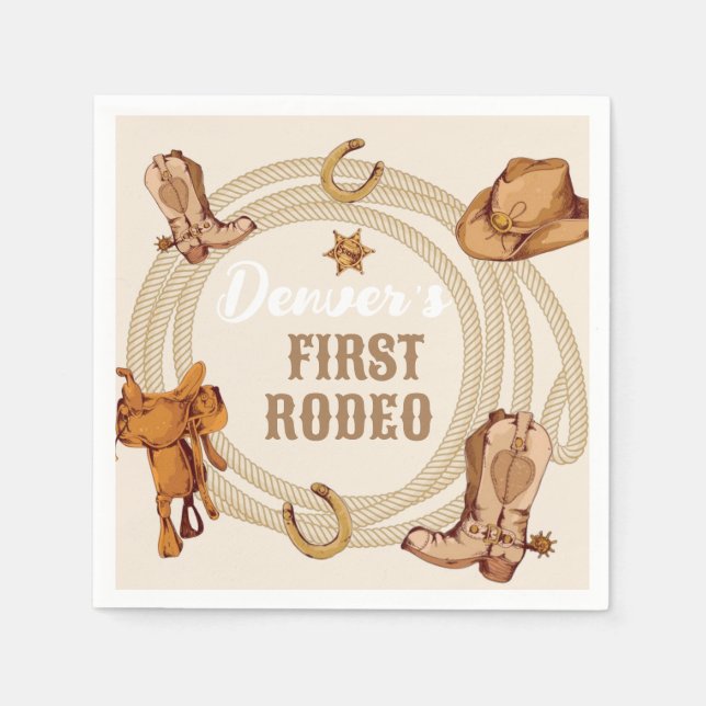 Cowboy First Rodeo Birthday Gender Neutral Pappersservett (Framsidan)