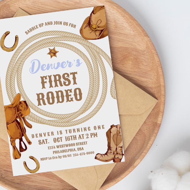 Cowboy First Rodeo Birthday Inbjudan Gender Neutra (Skapare uppladdad)