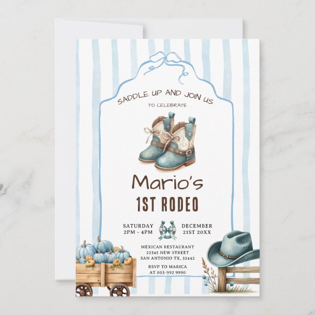 Cowboy First Rodeo Pumpkin Birthday Inbjudningar (Framsida)