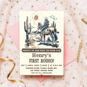Cowboy First Rodeo Western Birthday Inbjudningar