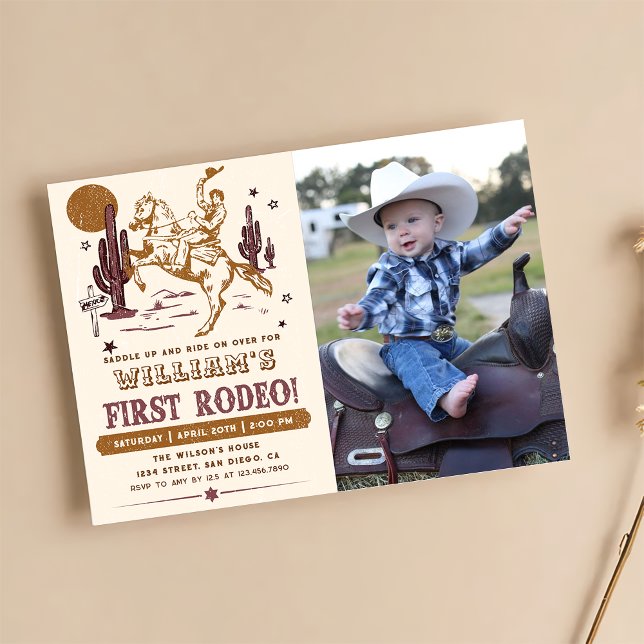 Cowboy First Rodeo Western Birthday Photo Inbjudningar (Skapare uppladdad)