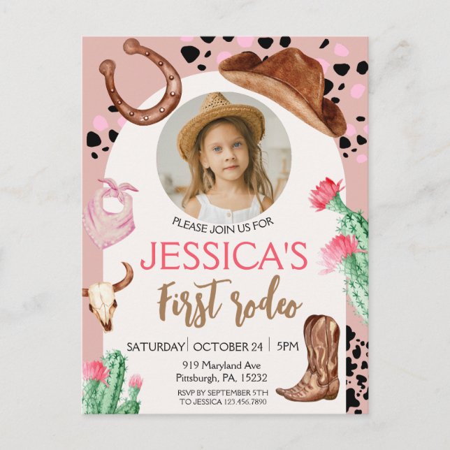 Cowboy Födelsedag 1:a Rodeo Födelsedagsfest Vykort (Framsida)