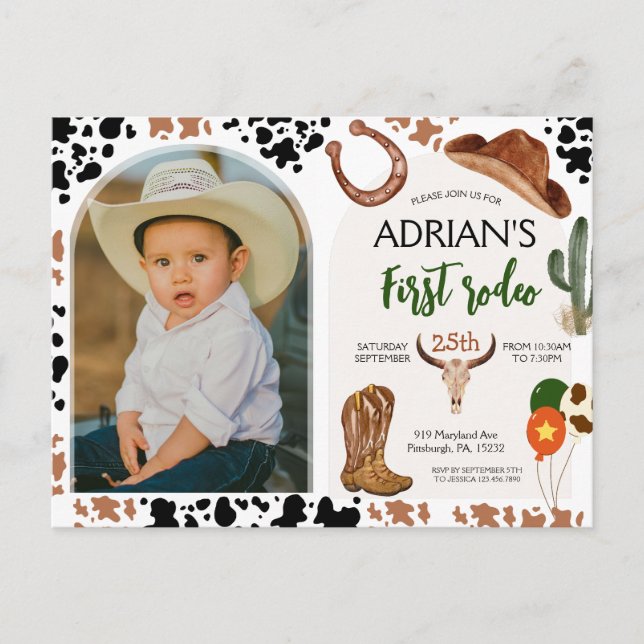 Cowboy Födelsedag 1:a Rodeo Födelsedagsfest Vykort (Framsida)