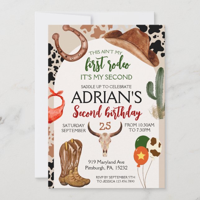 Cowboy Födelsedag 2:a Rodeo Födelsedagsfest Inbjudningar (Framsida)