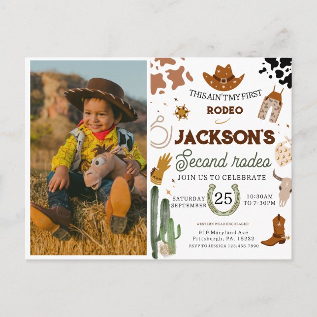 Cowboy Födelsedag 2:a Rodeo Födelsedagsfest Vykort (Framsida)