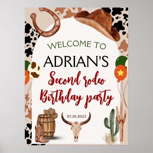 Cowboy Födelsedag 2nd Rodeo Födelsedagsfest Poster (Framsidan)