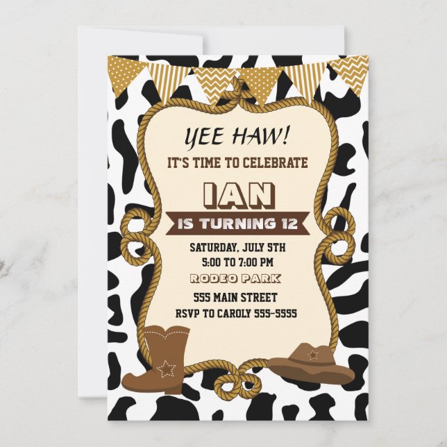 Cowboy-Födelsedagsfest Gammal Westernare Inbjudningar (Framsida)