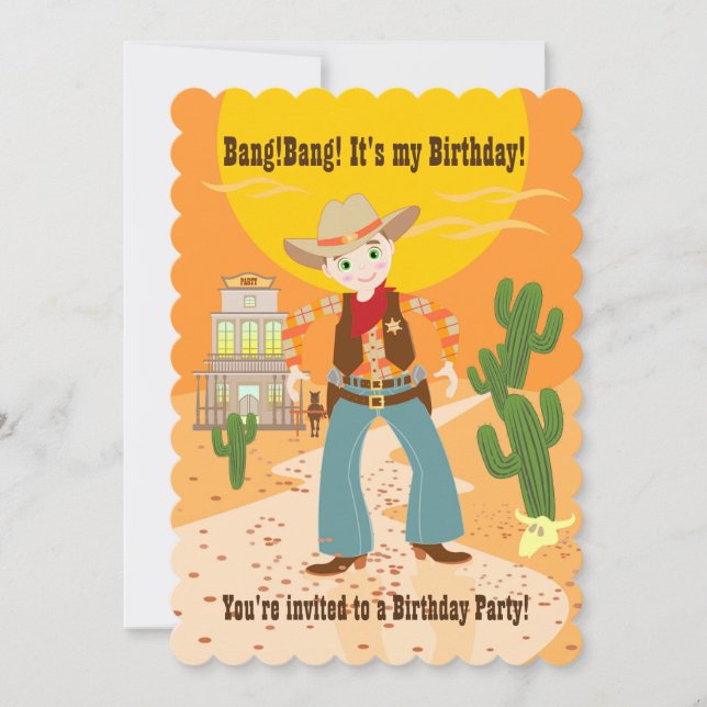 Cowboy födelsedagsfest inbjudan (Framsida)