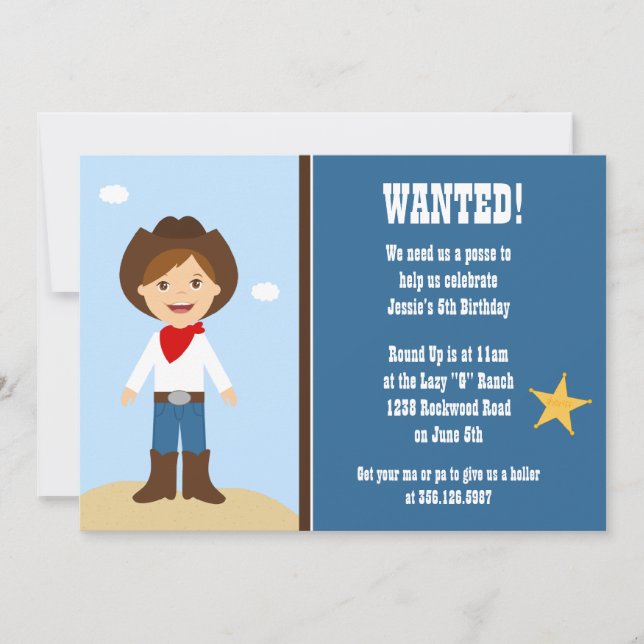 Cowboy Födelsedagsfest inbjudan (Framsida)