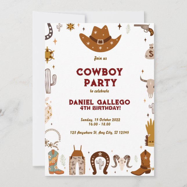 Cowboy Födelsedagsfest Inbjudningar (Framsida)